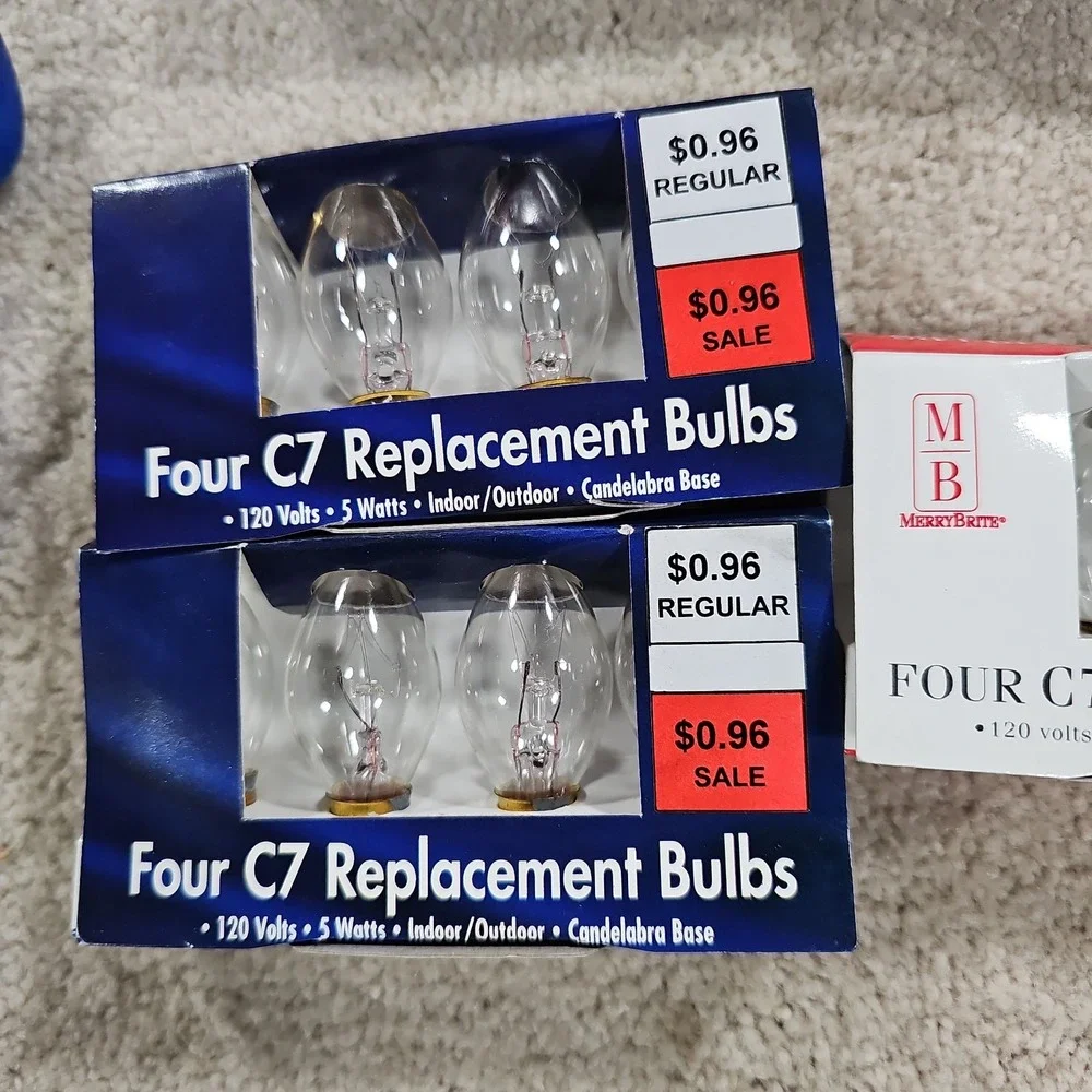 Christmas C7 Blue + Clear Light Bulbs  ASSORTED 10 Packs Lot + 11 Loose